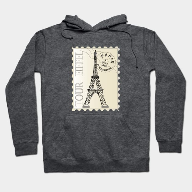 Lispe Tour Eiffel Vintage Look Stamp Hoodie by Lispe